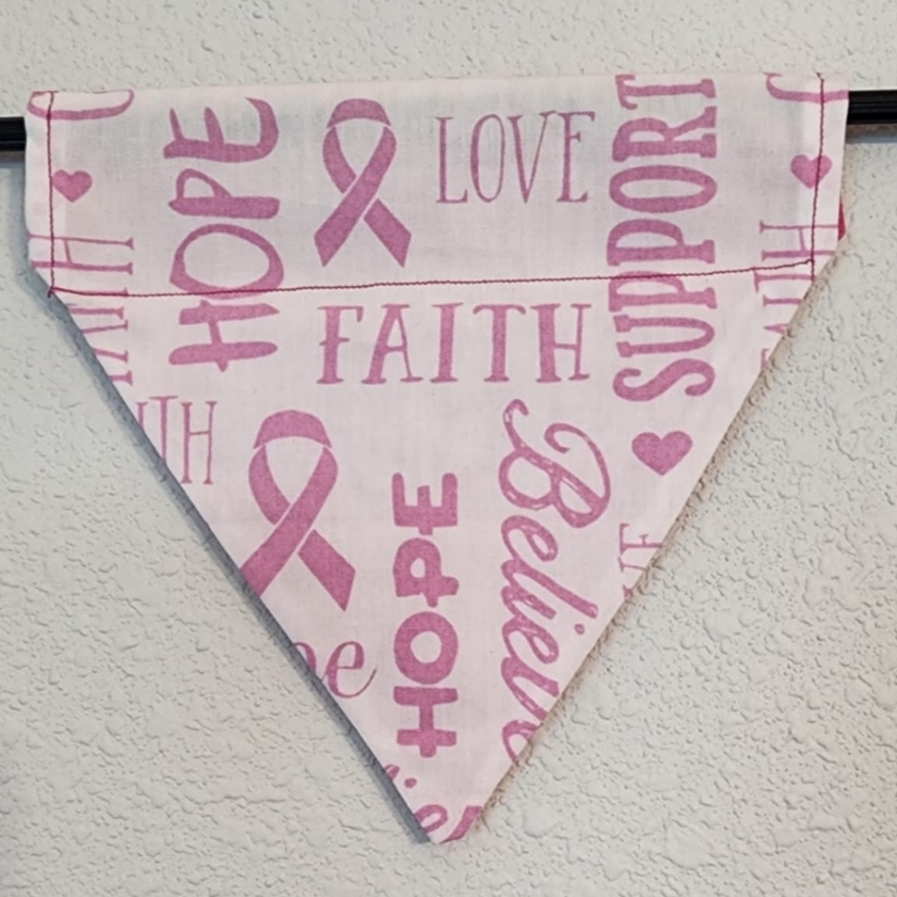 SMALL White Cancer Awareness Pink Ribbon Dog Bandana